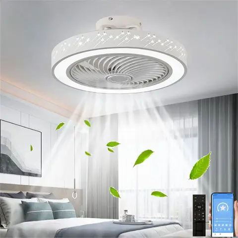 46CM Smart App Ceiling Fan with Light Remote Control LED Dimmable 6 Speeds Timer Flush Mount Enclose Design Ceiling Fans Lamp