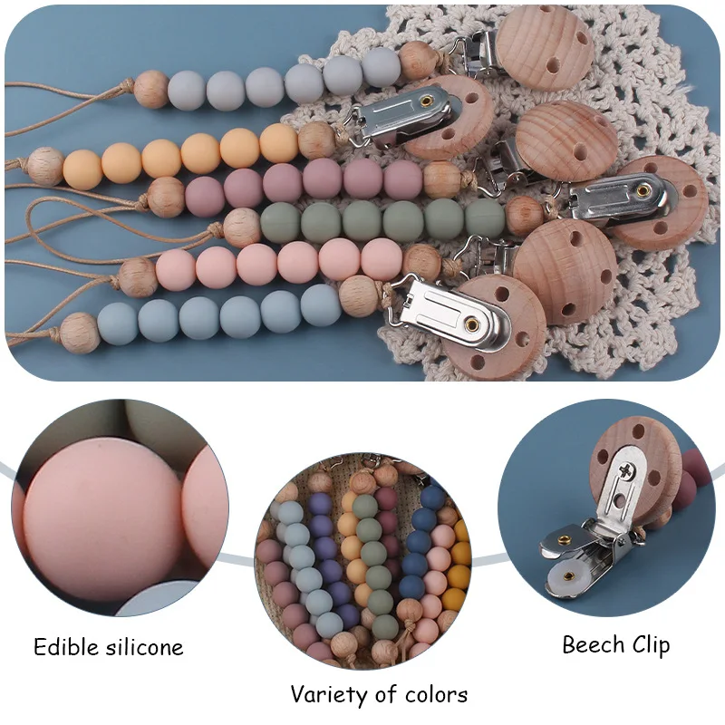 Baby Pacifier Clips Silicone Beads Infant Nipple Appease Soother Chain Clips Dummy Holder Nipple Clip Anti-drop Chain