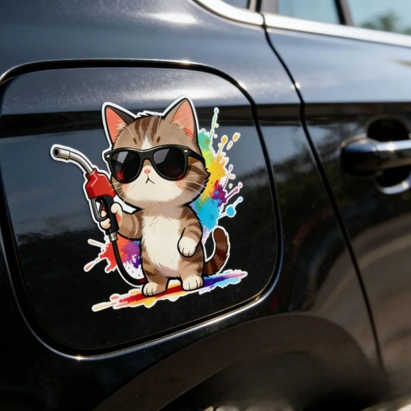 Cool Sunglasses Cat Waterproof Vinyl Sticker Decal For Car Fuel Tank Cap Motorcycle Lovely Pet Personality DIY Exterior Decor