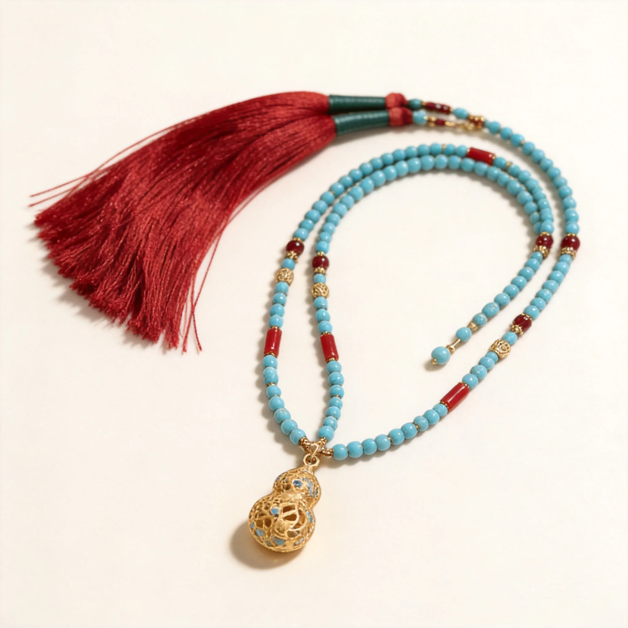 Turquoise Beaded Chinese Style Long Soft Yingluo Tang Ming Dynasty Hanfu Accessory Detachable Hollow Gourd Long Tassel Dual Use
