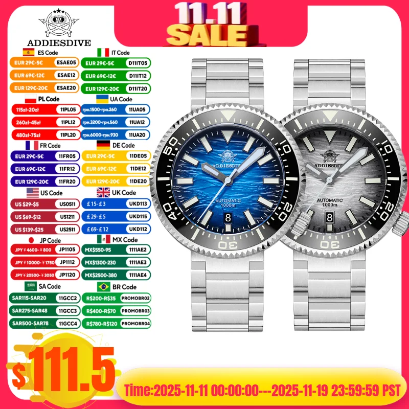 

ADDIESDIVE AD2069 Мужские часы с керамическим кольцом 100 бар Драйвер Сапфировое стекло BGW9 Светящиеся Reloj Hombre NH35 Автоматические механические часы