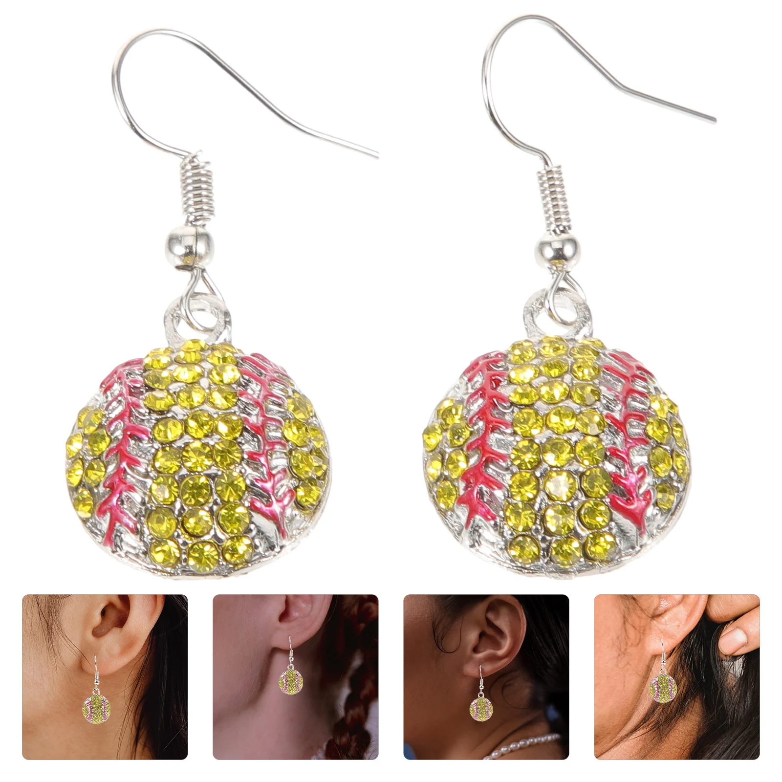 

1Pair Rhinestones Softball Earrings Women's Inspired Dangle Ear Jewels for Holiday Party Valentine Gift