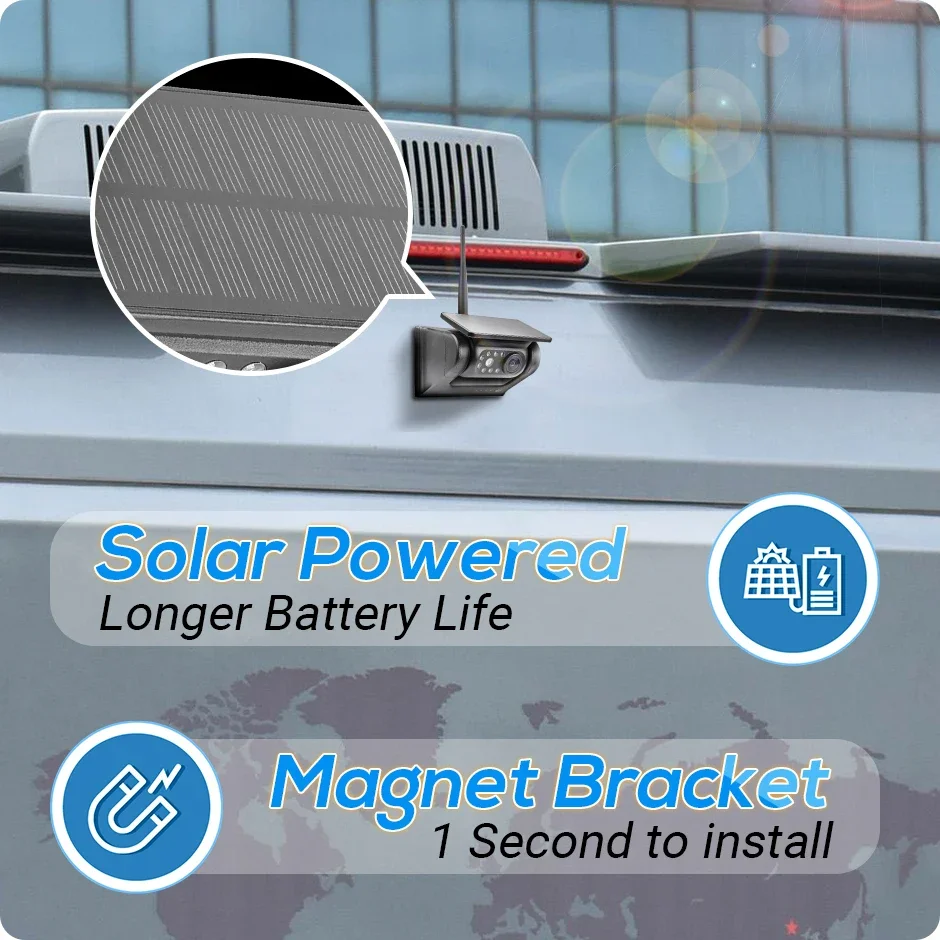 Solar Powered Magnet Rear View Camera 7 inch IPS Monitor Wireless DVR Kit 1 Min DIY for Vans Trailer RV Truck Car