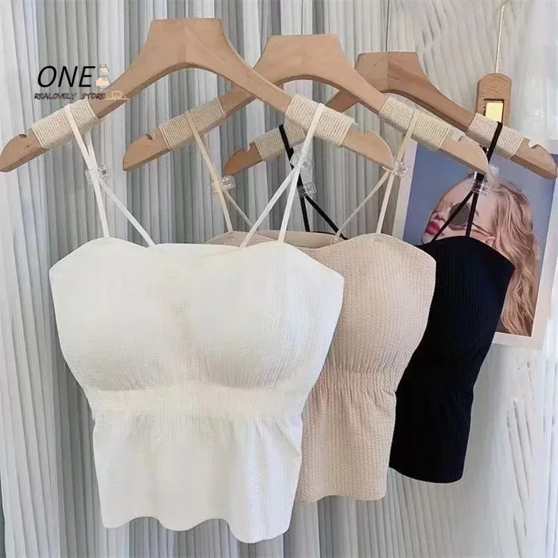 Camisole courte en dentelle douce pour femmes, bretelles spaghetti en Y, camisoles rembourrées pour filles, fines et sexy