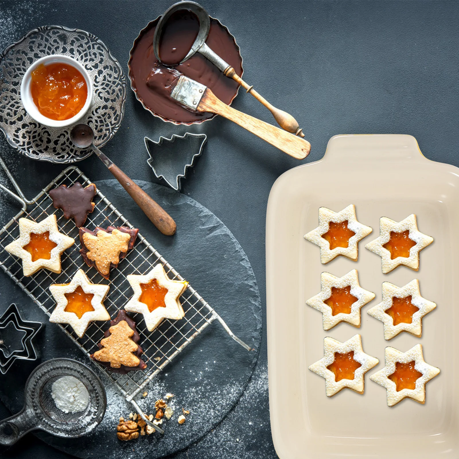 

1Pcs Baked Rice Bowl Ceramic Material Deform Resistant Fashionable Delicate Easy Take Out Oven Refrigerator Ideal Storage Tray