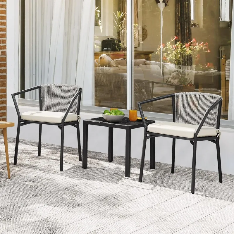 

3 Pieces Patio Set Wicker Furniture Outdoor Table and Chairs Rattan Chair Conversation Sets with Cushions & Coffee Tabl