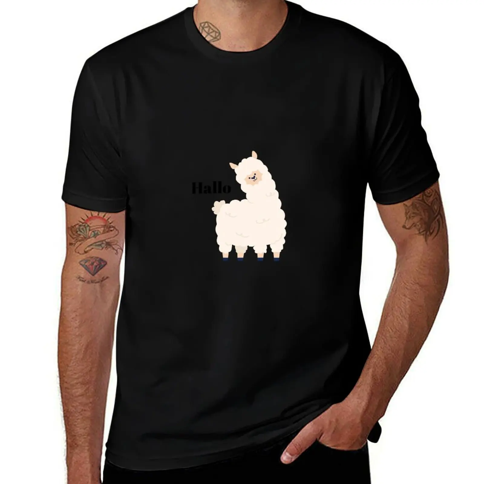 Hello Llama Illustration Pastel Pink Background T-Shirt funny t shirts cotton T-Shirt