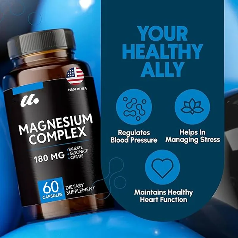 Magnesium supplement (60 vegetarian capsules) -180mg glycine magnesium malate citrate and chelate