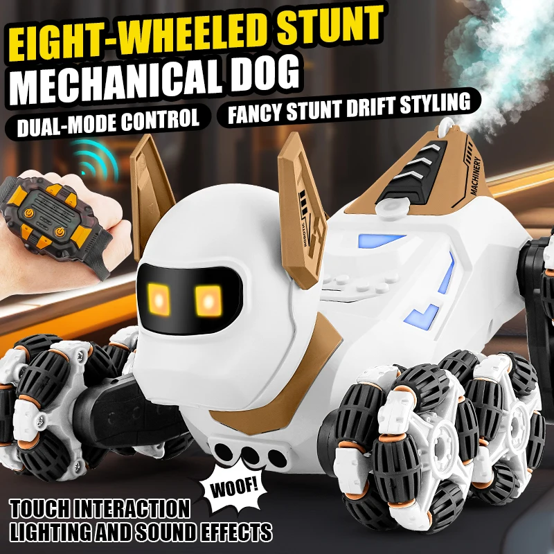 Oit roues cascadeur RC Robot chien voiture enfants jouet 2.4G radiocommande Robot chiot avec musique Spray jouet électrique pour garçons enfants cadeau