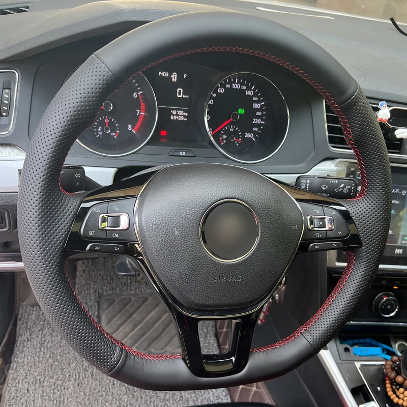 

`Hand Sewing Steering Wheel Cover For Volkswagen 2019 Jetta GOLF 2017 Polo 2020 Arteon 2020 Amarok Microfiber Leather