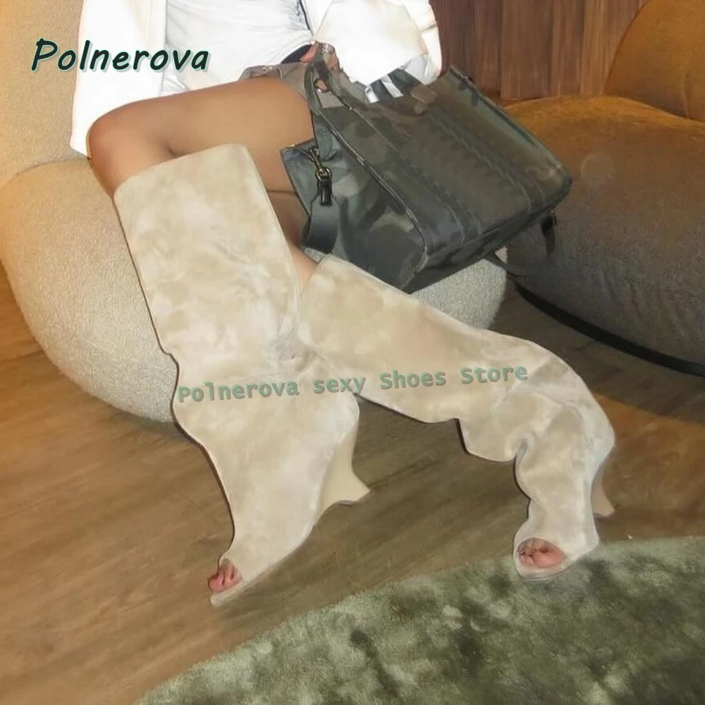 

Khaki Peep Toe Fashion Gladiator Solid Pull On Sexy Street Style Women Knee High Boots Spicy Girl Sweet Cool Style 2025 Shoes