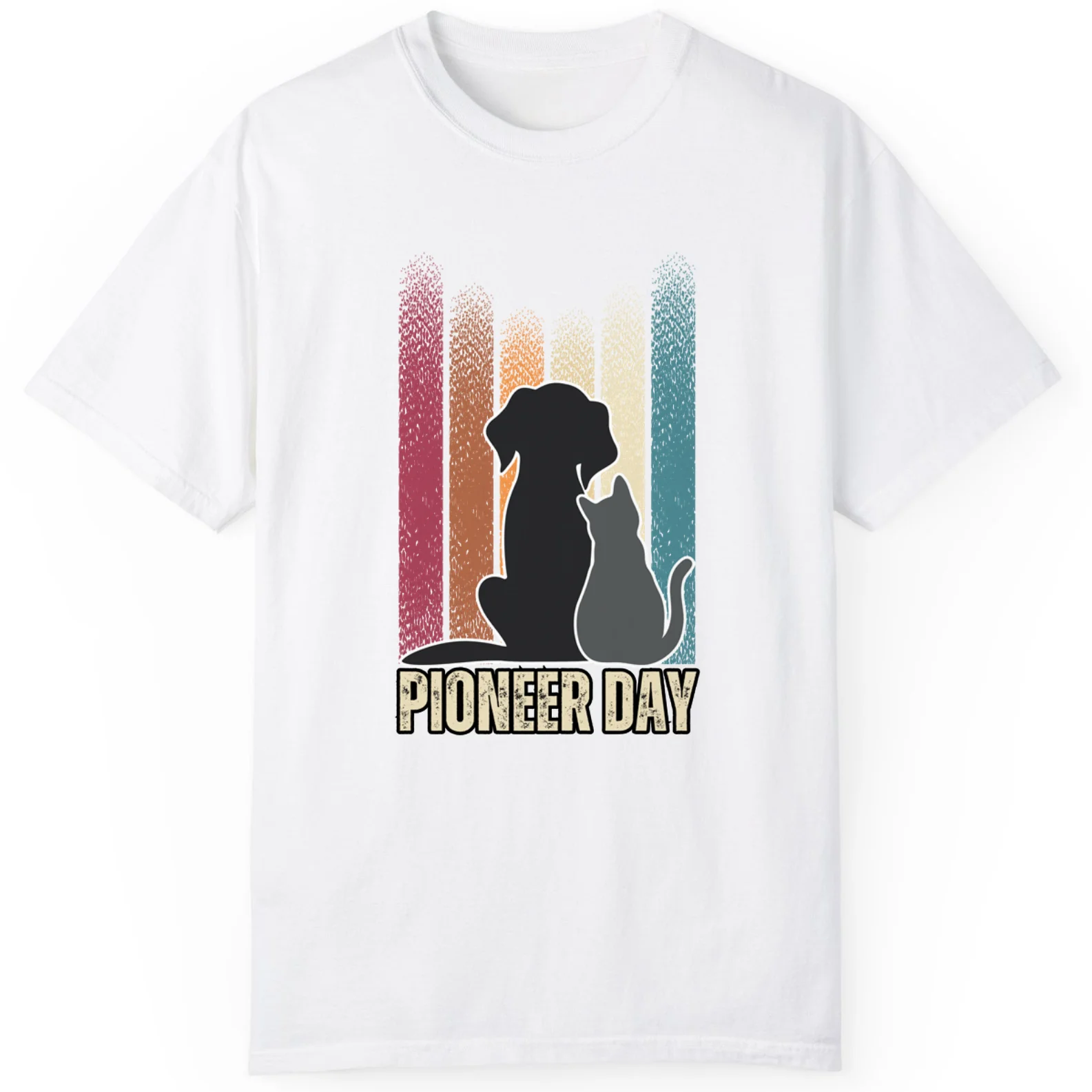 Silhouettes of Dog and Cat Pioneer Day Best Gift Mens And Ladies T-Shirt