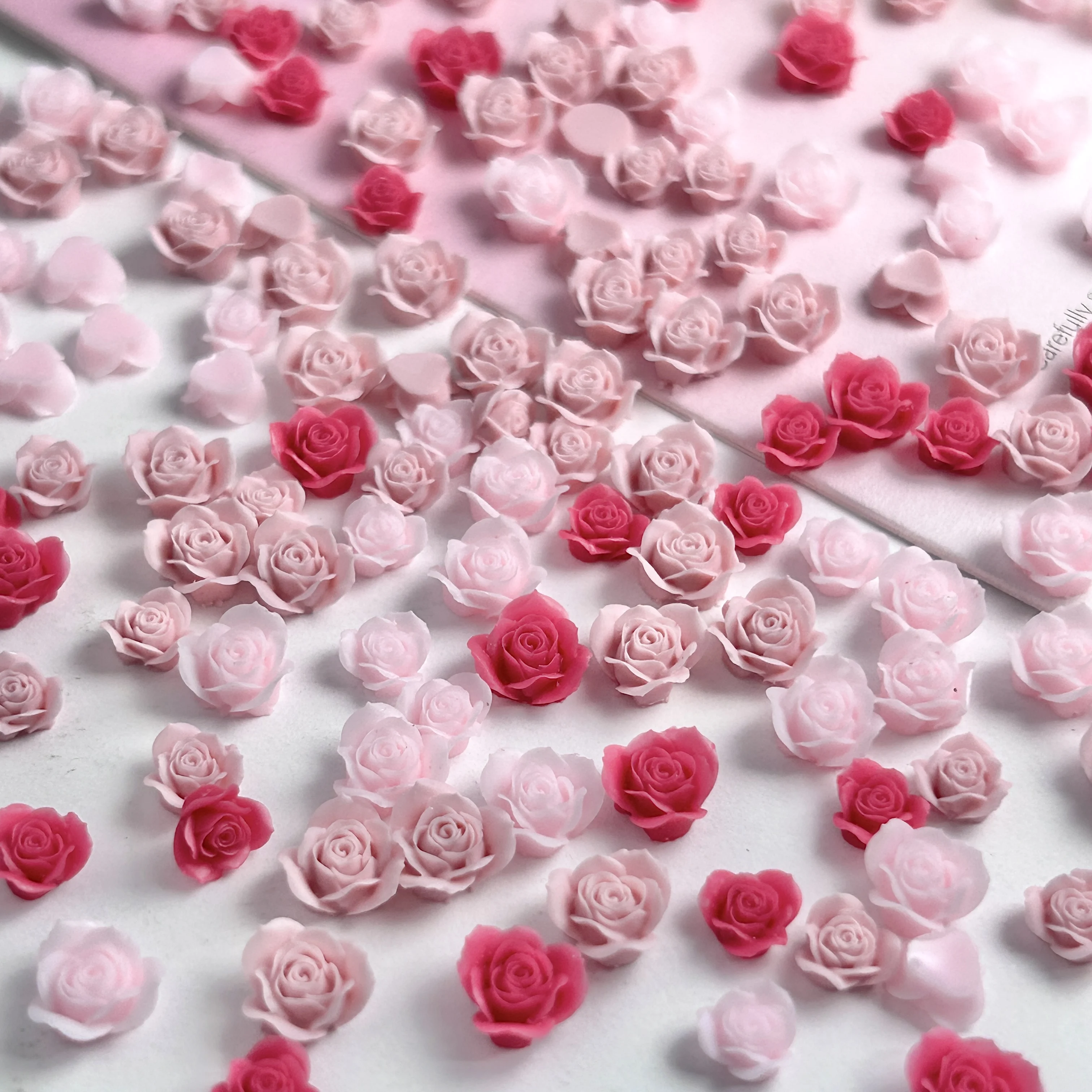 60PCS Macaron Colored Creative Triangle Rose Resin Nail Charms Mini Adorable Blossoms Nail Art Decorations for DIY Earring Nails