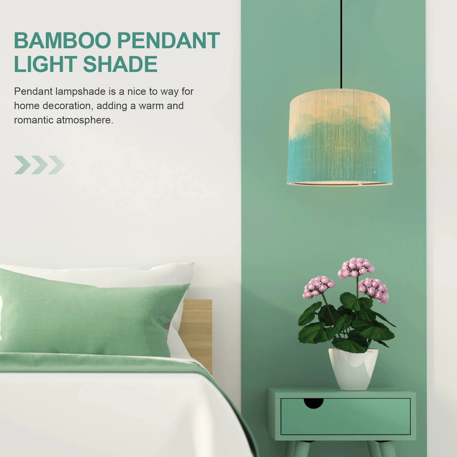 

Bamboo Lampshade Watercolor Printing Soft Lighting Warm Atmosphere Pendant Table Floor Lamp Shade Decorative Home Decor