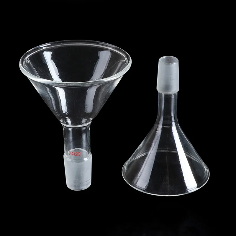 50mm to 150mm Clear Glass Conical Feed Funnel With Standard Ground-in Mouth For Using In Lab Experiment Supply