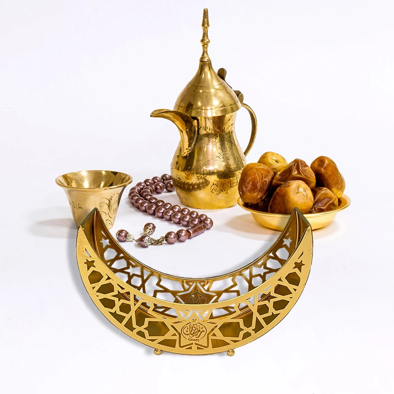 Gold Metal Moon Shape Tray Candy Fruit Storage Tray Home Table Decoration For Muslim Ramadan Kareem EID Mubarak Party Supplies