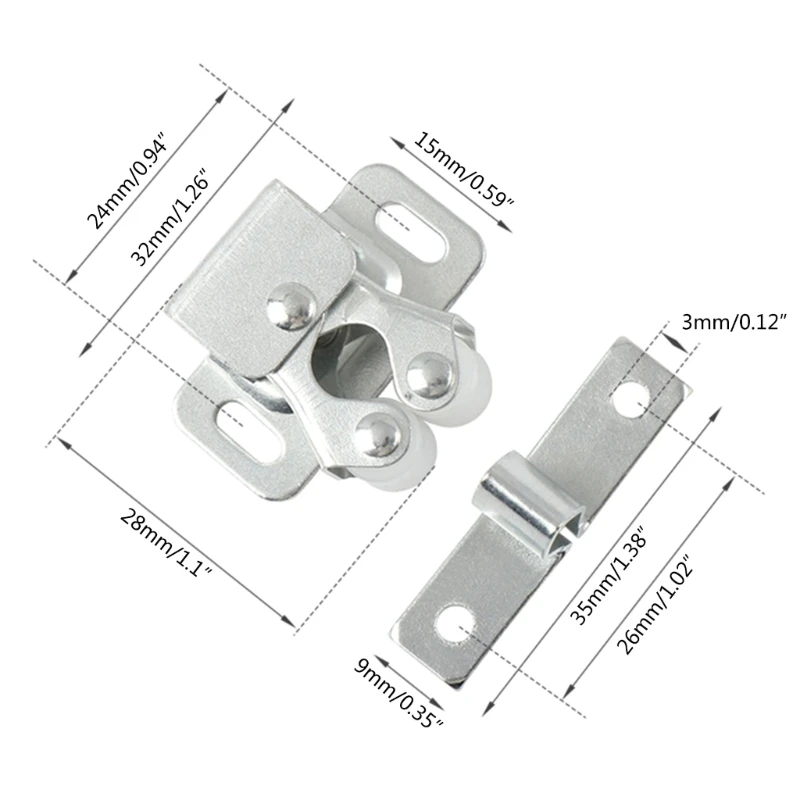 Pack of 5 Zinc Plated Door Catches Strong Hold Cupboard Cabinet Door Catch with Screws Twin Roller Closet Catch for Home