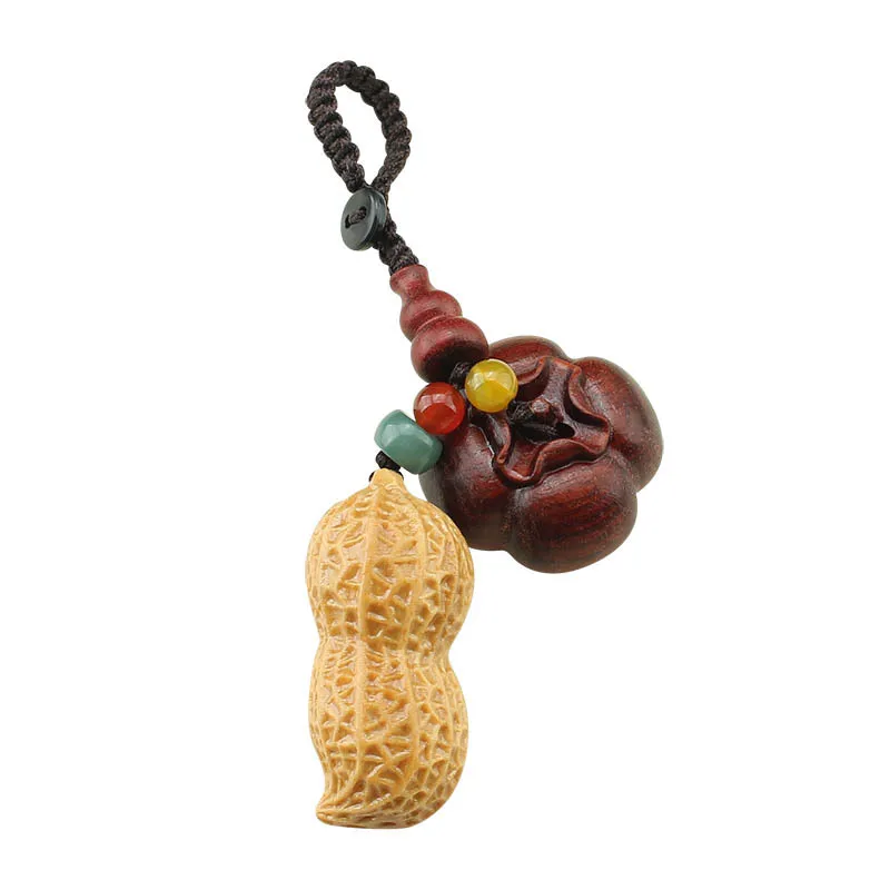DIY accessories Good things happen, red sandalwood, persimmon, peanut, car keychain pendant, creative, safe and good luck, retro