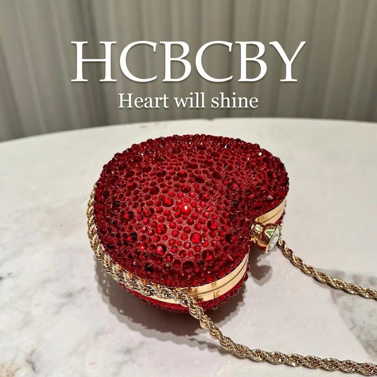 Crystal Shiny Rhinestone Diamond  Evening Bag Glitter Heart-Shaped Women's Handbag Wedding Party Clutch Purse Crossbody Bag view 3