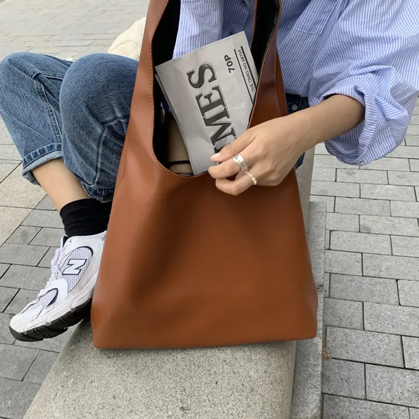 Bolso de hombro informal de cuero PU para mujer, bolso de compras femenino, bolso de mano de cuero suave, bolso de mano de alta capacidad