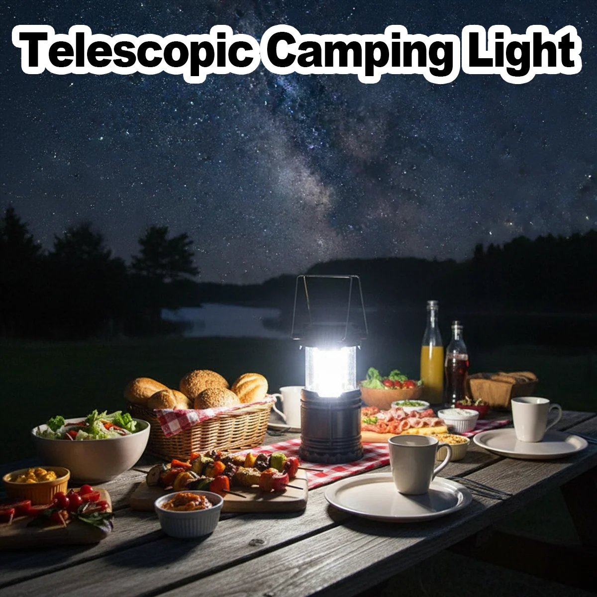 Black Camping Lantern Battey Powered Tent Lights Lightweight Telescopic Portable Light Outdoor Folding Led Brightest Flashlight