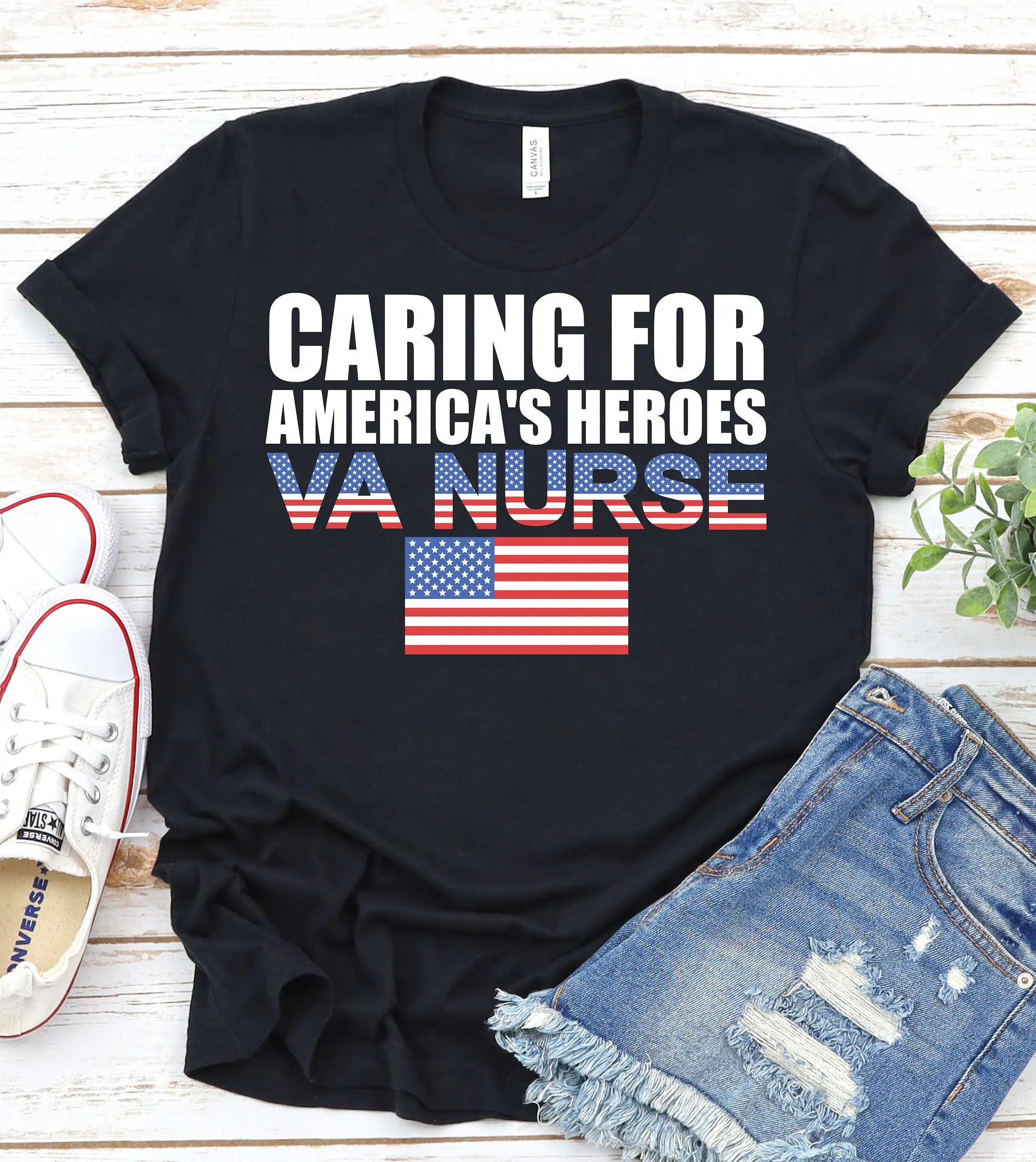 Caring For America'S Heroes Va Nurse T Shirt Veterans Affairs Flag Nursing Practice Patriotic