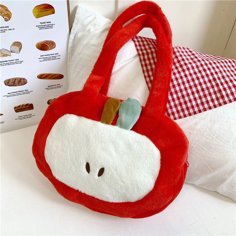 Cute Plush Apple Shaped Shoulder Bag Autumn Winter Soft Comfortable Backpack Creative Apple Core Crossbody Bag Fashion Handbag