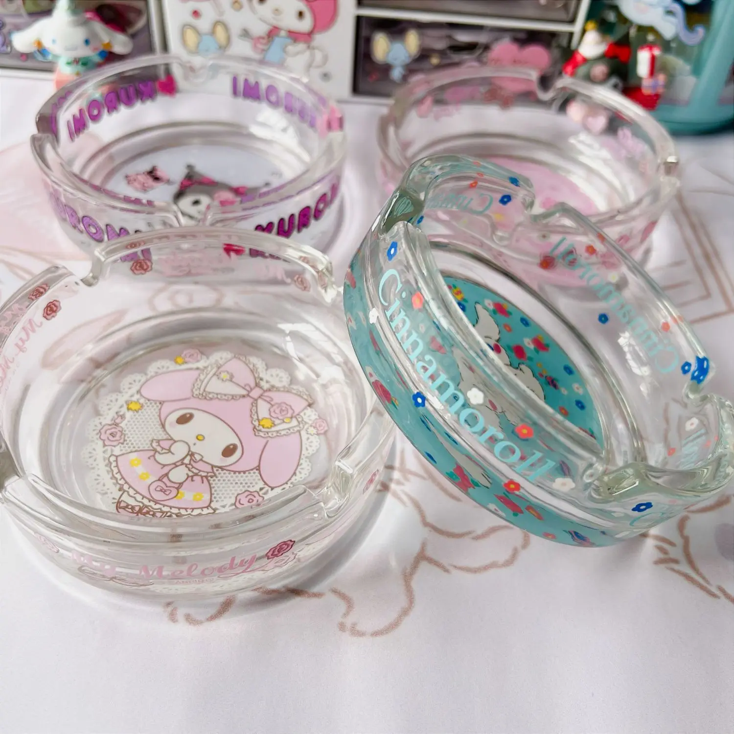 อะนิเมะ Sanrio Hello Kity Ashtray Melody แก้วการ์ตูนน่ารักสาวหัวใจบ้านเครื่องประดับในครัวเรือน Ash เก็บแผ่นอุปกรณ์เสริมของขวัญ