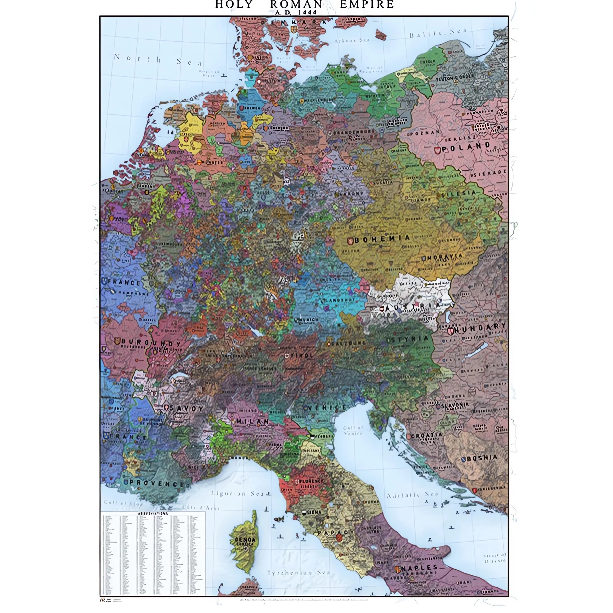 

HOLY ROMAN EMPIRE MAP 1424, древняя Европа, плакаты, принты, настенная диаграмма, HD картина на холсте, классные комнаты, офисы, настенный художественный декор для комнаты