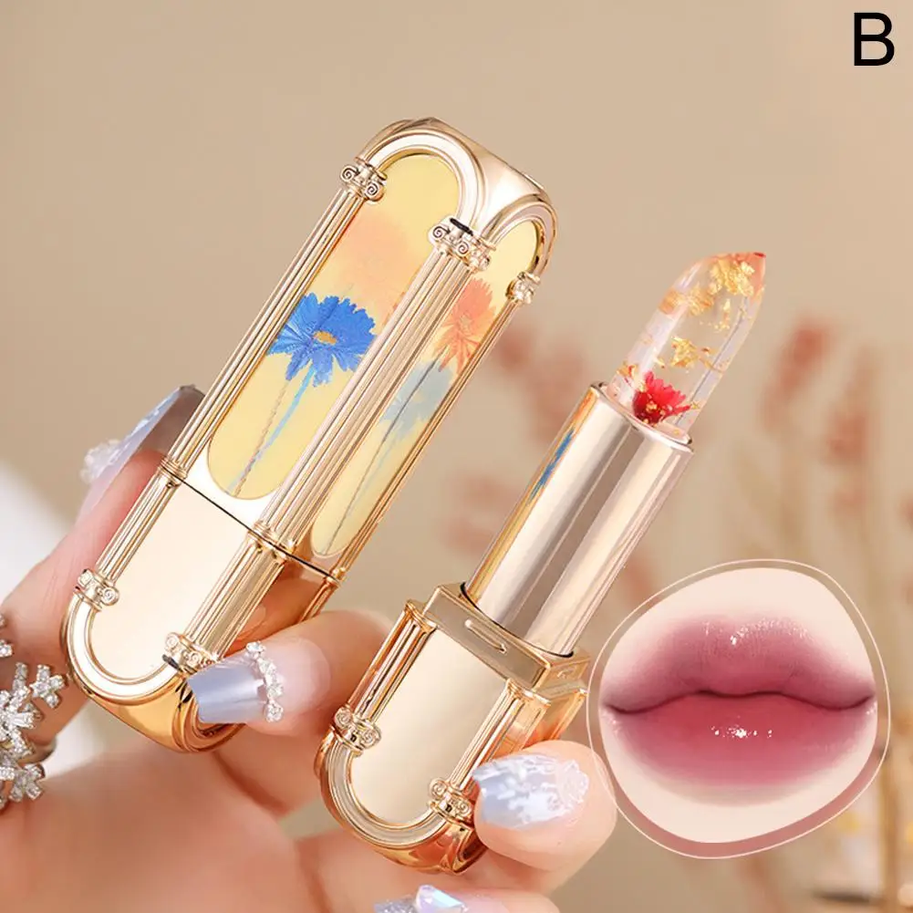 Temperature Color Changing Lipstick Crystal Clear Flower Jelly Lip Balm Moisturizer PH Lipgloss Hydrating Plumping Lipstick