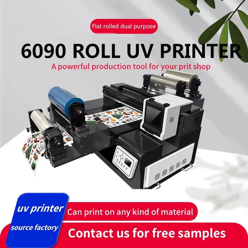 

High Resolution Digital UV LED A3 5060 6090 Flatbed Printer Roll-Roll Hybrid Card Label Desktop Inkjet Plastic Packaging Labels