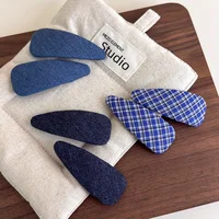 New Style Lightening Blue Denim Checkered BB Clip Fabric Hair Clip Fashionable Bang Clip Side Clip Loose Hair Accessory 4