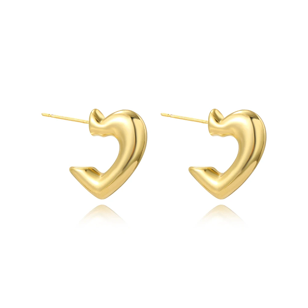 18K Gold Plated Sweet Half Heart Charms Fashion Stud Earrings For Women Jewelry Luxury Party Girls Unusual Gifts image 2