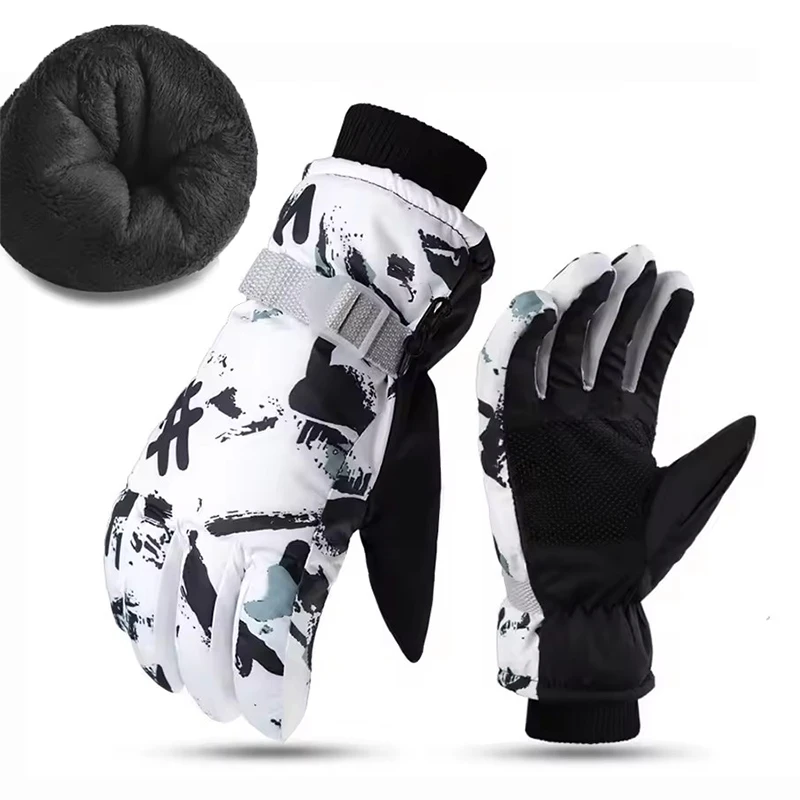 

Зимние уличные лыжные перчатки, теплые флисовые противоскользящие водонепроницаемые перчатки с поддержкой сенсорного экрана, мотоциклетные спортивные перчатки из искусственной кожи