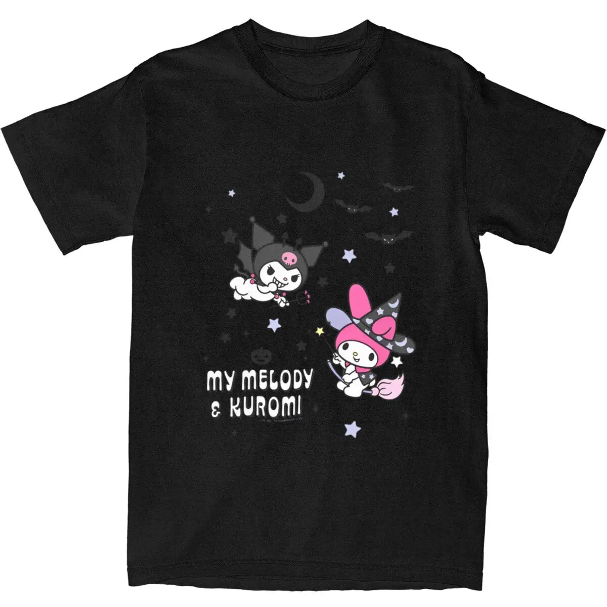 My Melody And Kuromi Huzaij Shaan T Shirt Hip Hop T-Shirts Short-Sleeve Street Style Tops Summer Cotton O-Neck Plus Size Top Tee