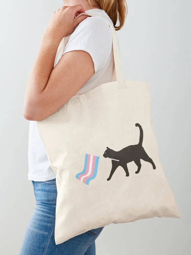

trans flag cat! Tote Bag bags woman 2025 shopper bag women Eco bag