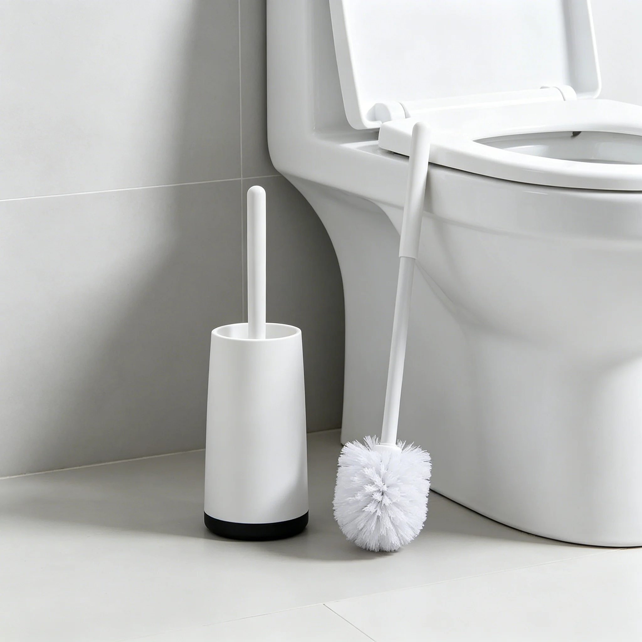 Kunststoff-Toilettenbürste mit Standfuß, Langstiel-Toilettenreinigungsbürste für WC, Badezimmerzubehör, Haushaltsreinigungswerkzeuge