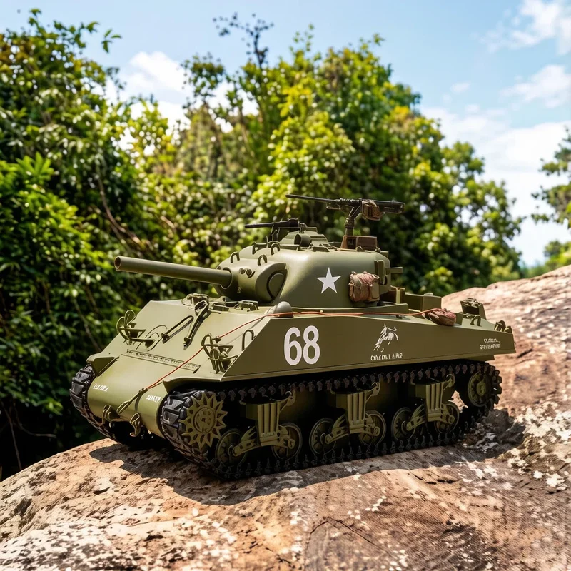 

New RC Battle Tank Us M4A3 Sherman Full Metal 1/16 Scale 2.4Ghz Remote Control Military Simulatio Model Toy Gifts For Collectors