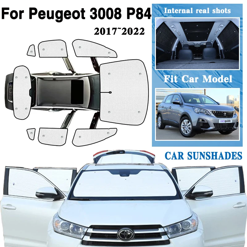 

For Peugeot 3008 P84 2017 2018 2019~2022 Car Sunshades Cover Sun Sunscreen Window Black Silver Visors Coverage Pads Accessories