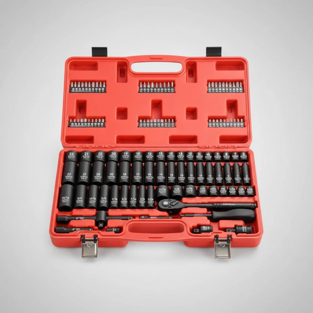 

90-Piece 3/8" Impact Socket Set with Ratchet Wrench - Metric & SAE Sizes for Auto Repair