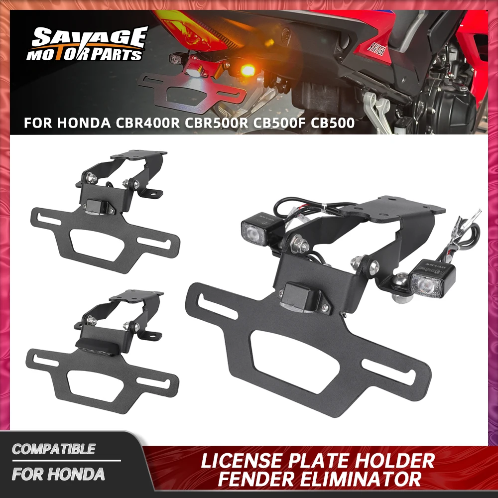 

2025 CB500 Hornet Adjustable License Plate Holder For Honda CBR400R 500R CB500F LED Turn Signal Lamp Tail Tidy Fender Eliminator