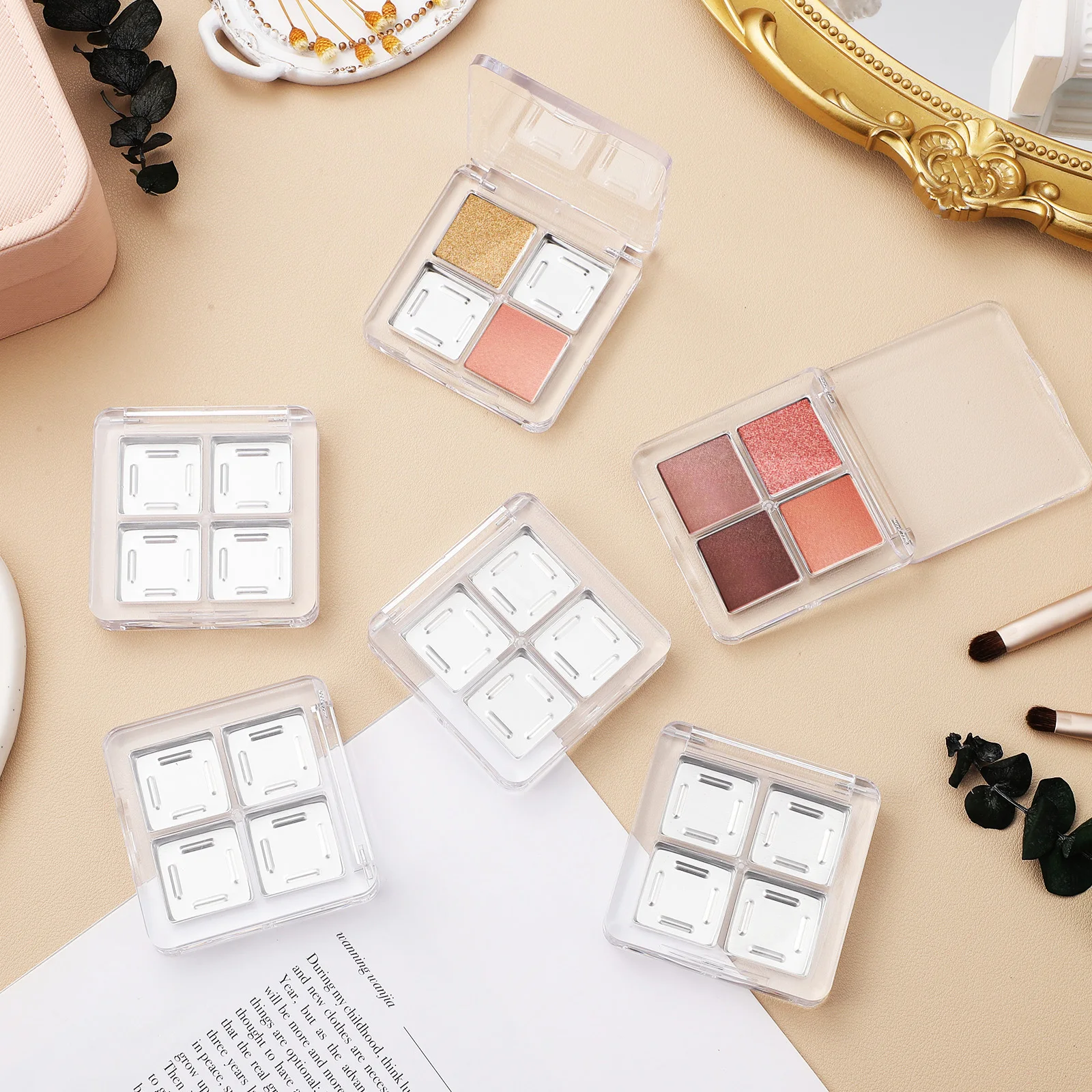 

6 Pcs Empty Eyeshadow Palette Transparent Square Grid Sturdy Plastic Travel Depotting Makeup Containers Eyeshadow Holder Tight