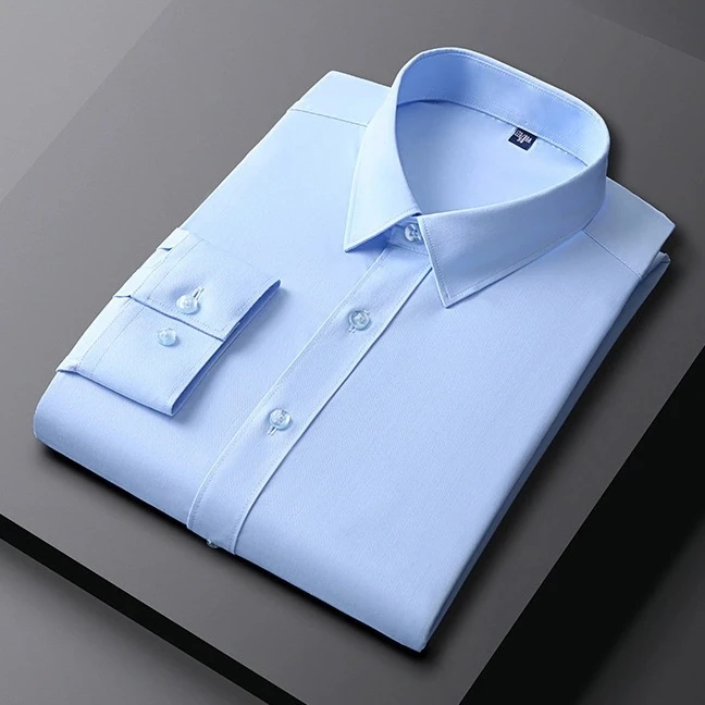 

Men's blue shirt with the same liquid ammonia non ironing blue and white long sleeved shirt, office staff professional wear