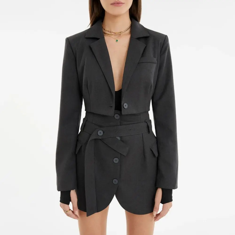 Europe And America 2023 Women Short Set Sexy Spice Girl Long-sleeved Blazer High Waist Cardigan Single-breasted Short Skirt Suit