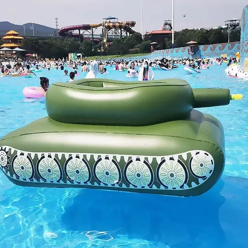 

Inflatable swimming rings with water guns, inflatable water tanks, surfboards, and other floating water toys.