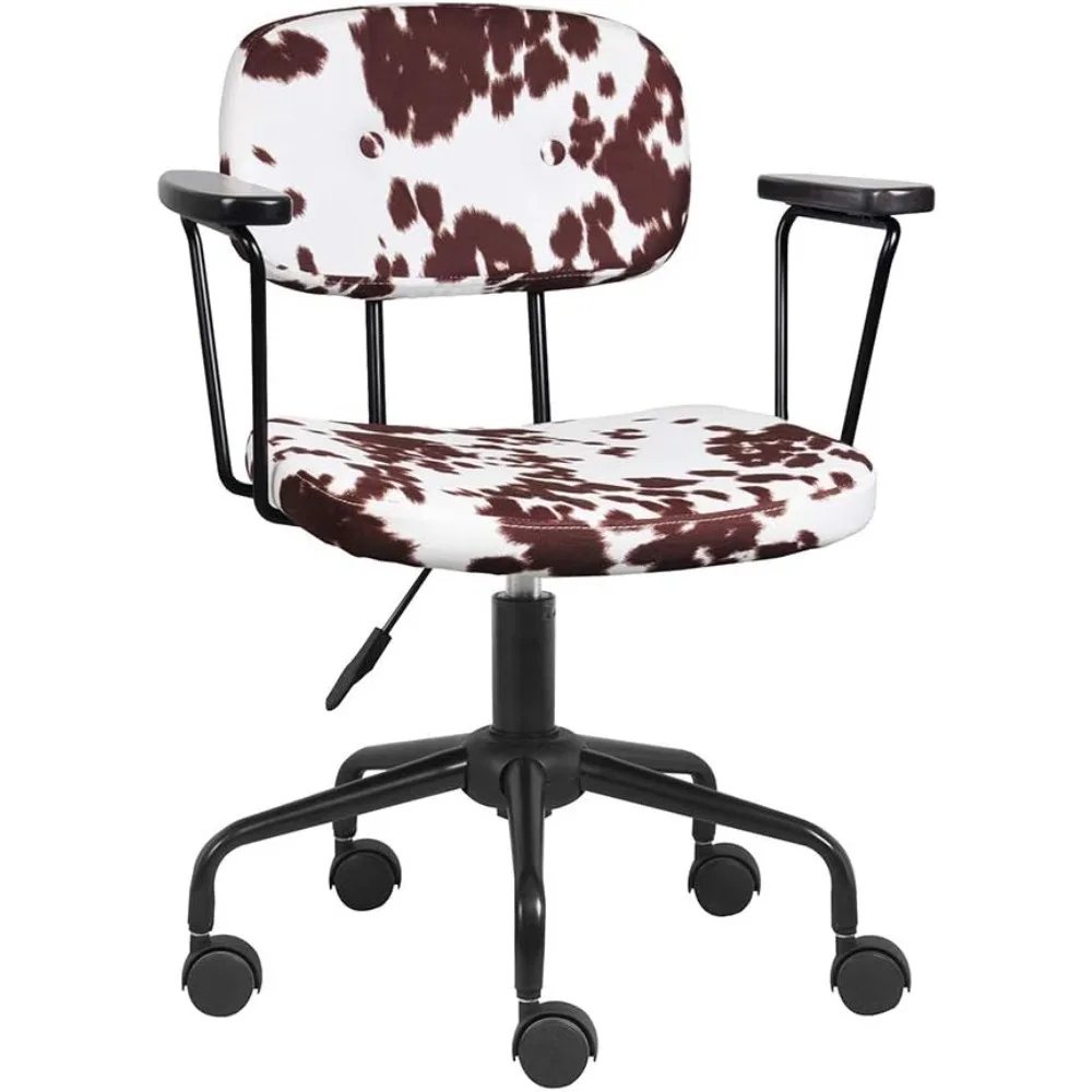 كرسي مهام المكتب المنزلي GIA Barnyard Ayrshire بنمط البقرة مع أذرع معدنية وبني وأبيض