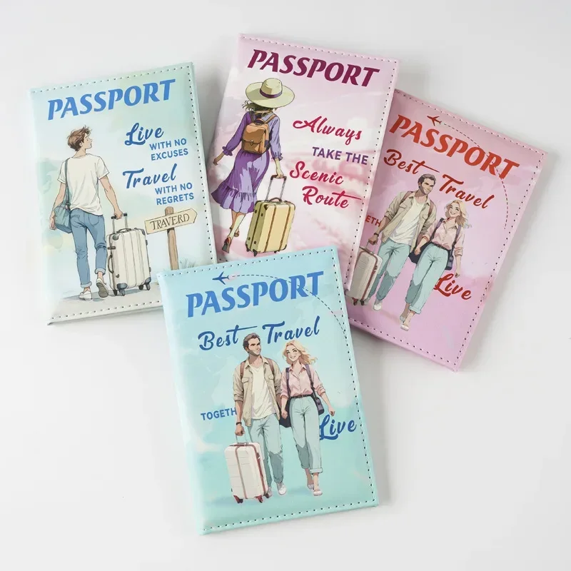 2025 New UV Color Print Couple Passport Cover Passport Holder Flight Ticket Holder Passport Wallet Travel Wallet ID Card Holder