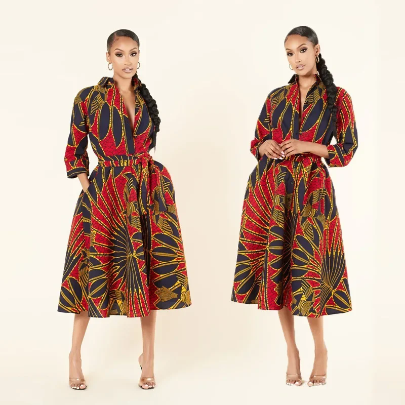 

Polyester African Dresses For Women 2021 Vetement Femme Dashiki Print Africa Shirt Dress Clothes Dashiki Ankara Dresses Ladies