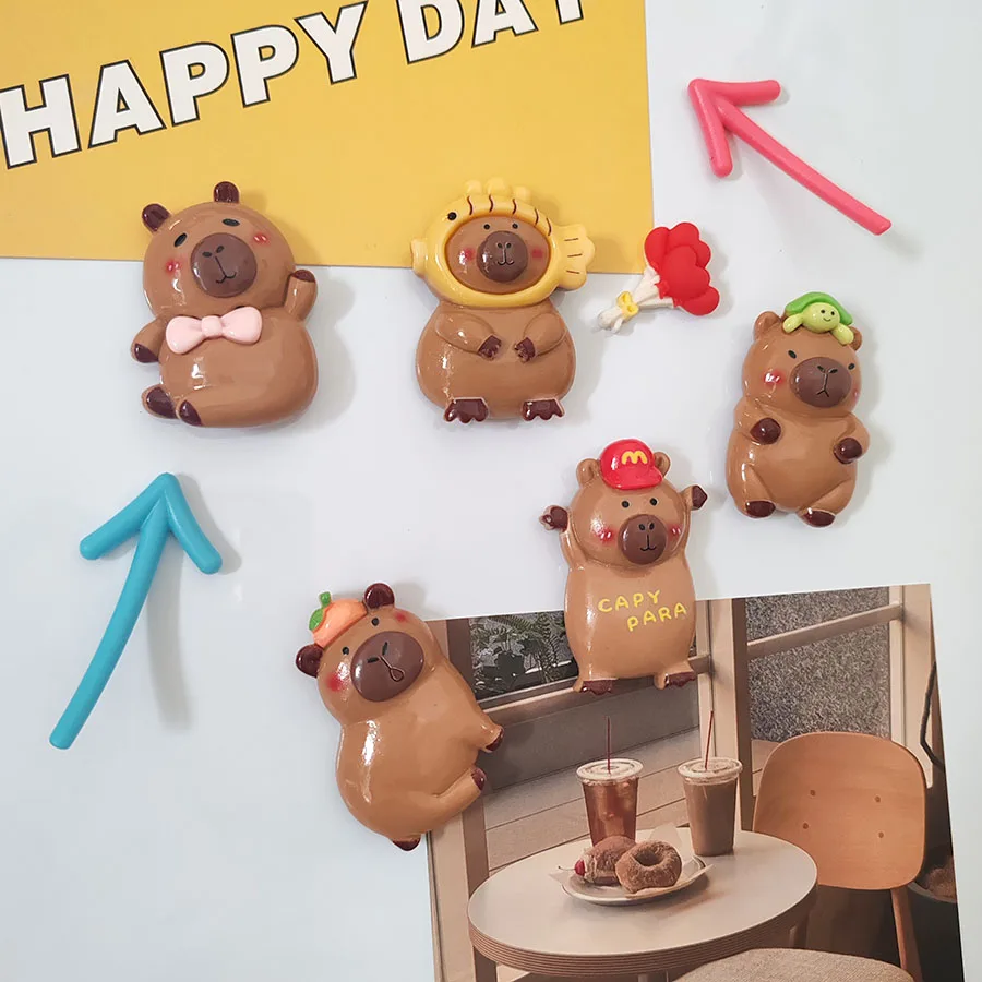 5pcs Kawaii Fun Lifelike 3D Big Size Capybara Refrigerator Magnets Cute Creative Fridge Photo Message Whiteboard Magnet