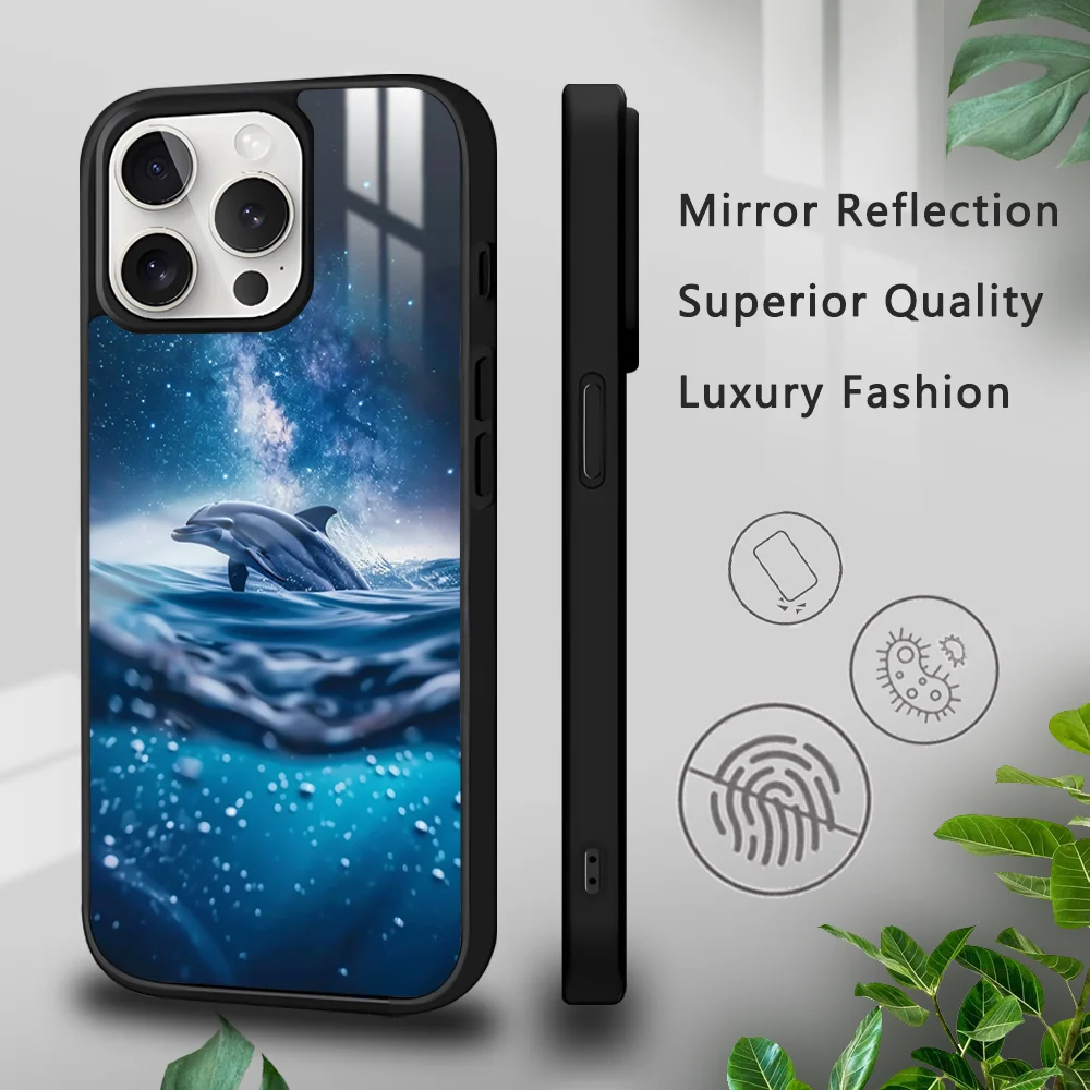 

Funny Cute Ocean Animal Dolphin Phone Case For iPhone 15 14 13 12 11 Pro Xs Max Mini XR X 7 8 Plus luxury Mirror Hard Funda